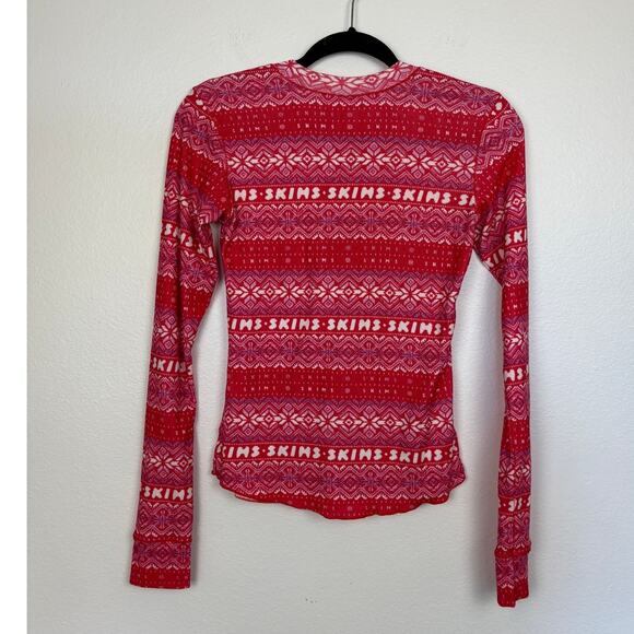 Skims Pointelle Logo Long Sleeve Henley Small - Picture 3 of 4